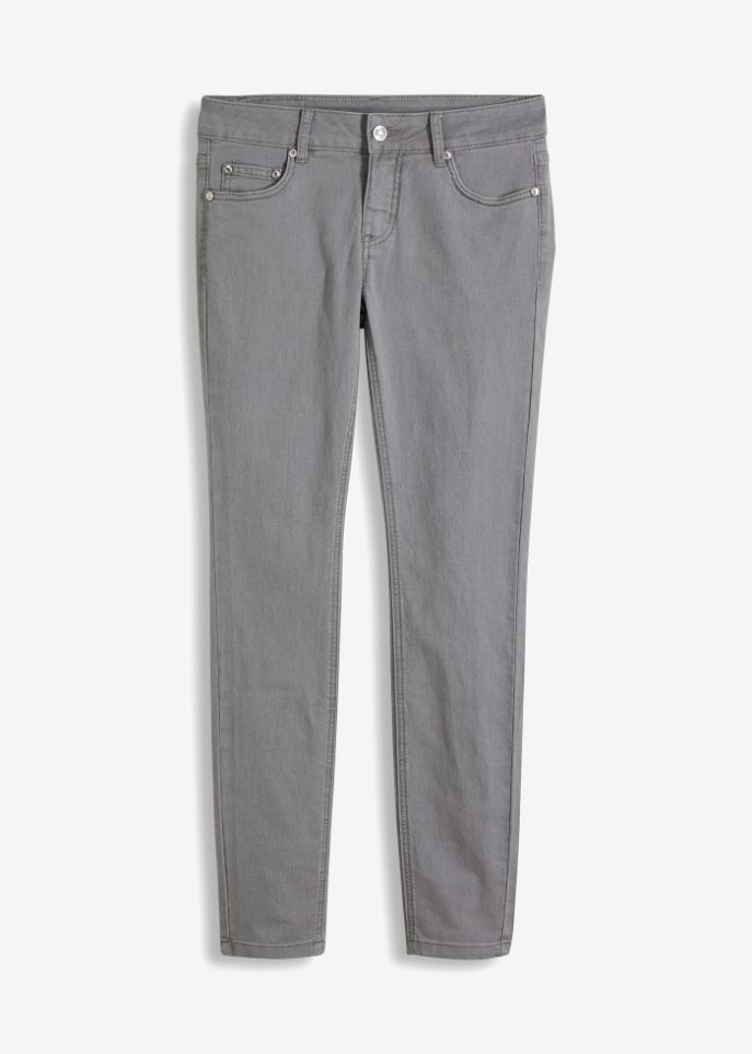 Skinny Jeans Mid Waist, Stretch in grau von vorne - BODYFLIRT