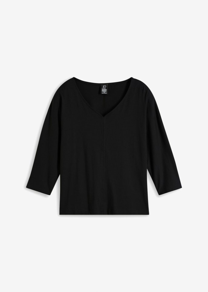 Shirt aus Bio-Baumwolle, 3/4 Arm in schwarz von vorne - bpc bonprix collection