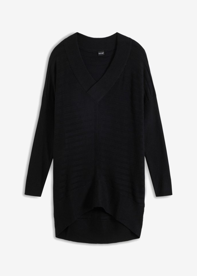 Gerippter Oversize-Pullover in schwarz von vorne - BODYFLIRT