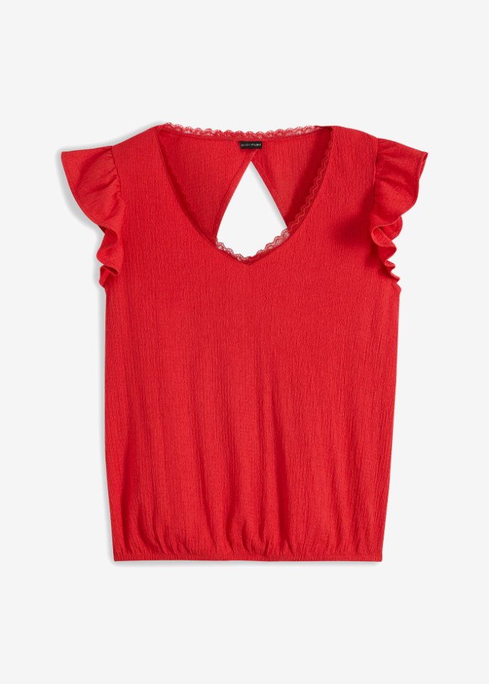 Shirt mit Spitze in rot von vorne - BODYFLIRT