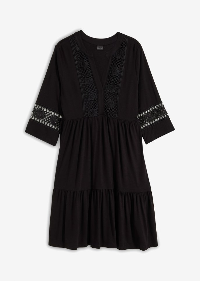Tunika-Kleid mit Spitze in schwarz von vorne - BODYFLIRT