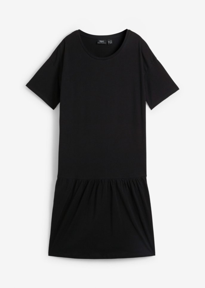 Kurzes T-Shirt Kleid mit Volant aus Bio-Baumwolle in schwarz von vorne - bpc bonprix collection