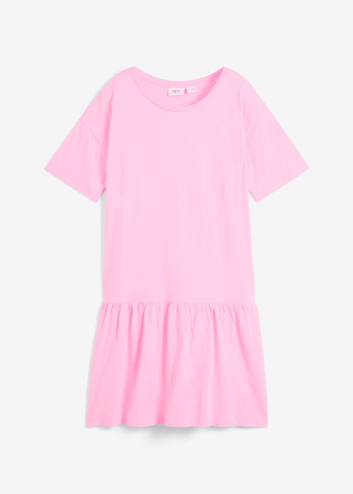 Kurzes T-Shirt Kleid mit Volant aus Bio-Baumwolle in rosa von vorne - bpc bonprix collection