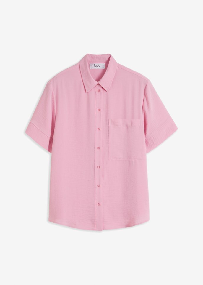 Halbarm-Bluse mit Brusttasche in rosa von vorne - bpc bonprix collection
