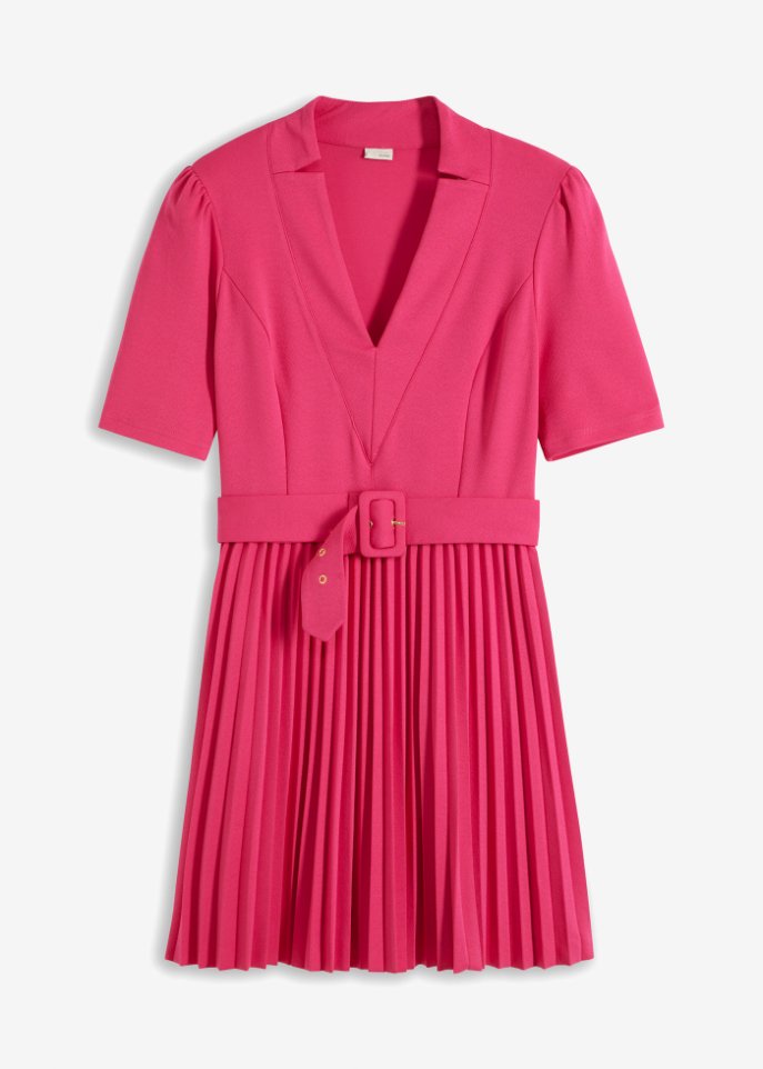 Jerseykleid, Plissee in pink von vorne - BODYFLIRT boutique