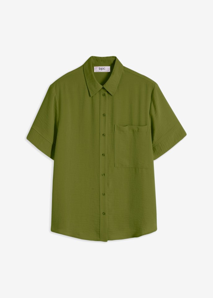 Halbarm-Bluse mit Brusttasche in grün von vorne - bpc bonprix collection