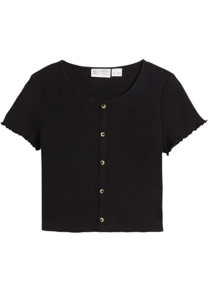 Mädchen Rippshirt aus Bio-Baumwolle in schwarz von vorne - bpc bonprix collection
