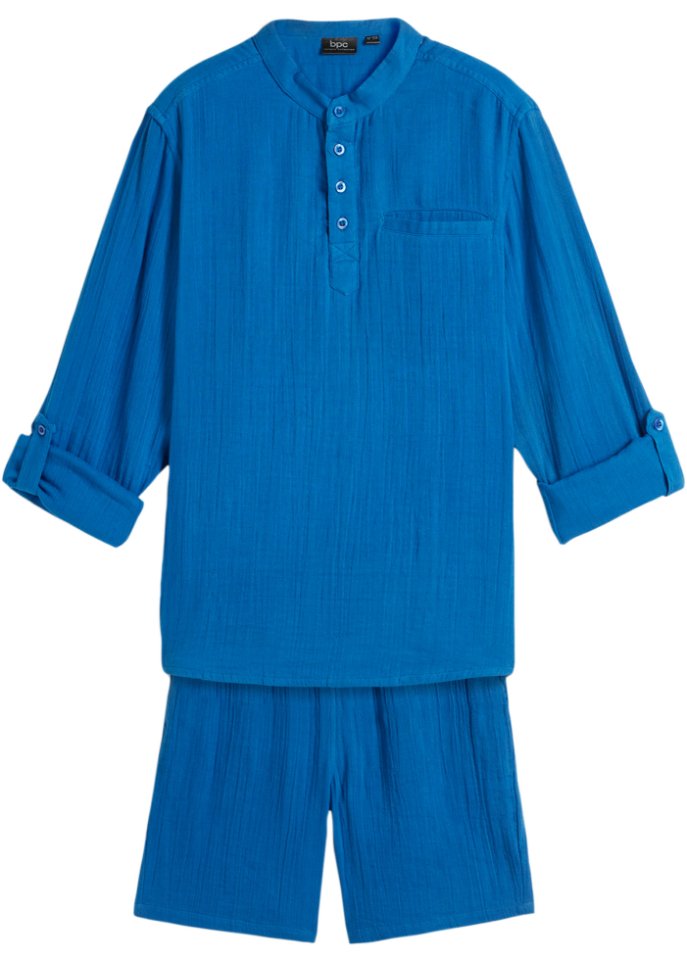 Jungen Musselin Hose und Hemd (2-tlg.Set)  in blau von vorne - bpc bonprix collection