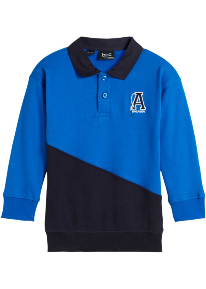 Jungen Polo-Sweatshirt aus Bio-Baumwolle in blau von vorne - bpc bonprix collection