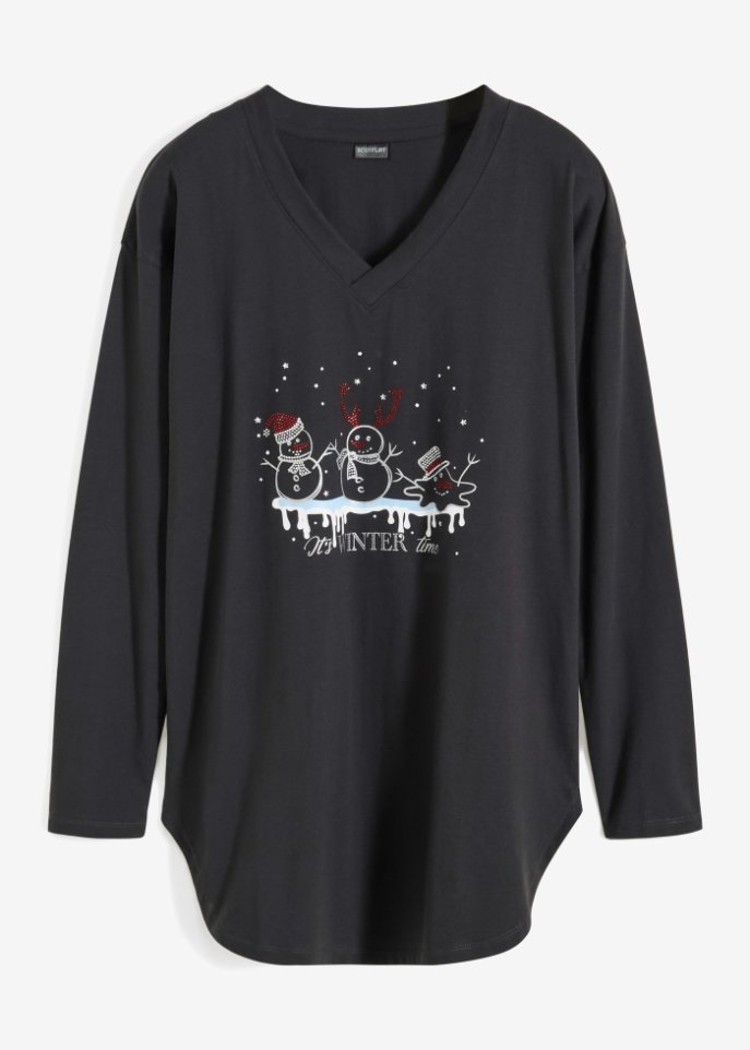 Shirt mit Weihnachtsmotiv in schwarz von vorne - BODYFLIRT