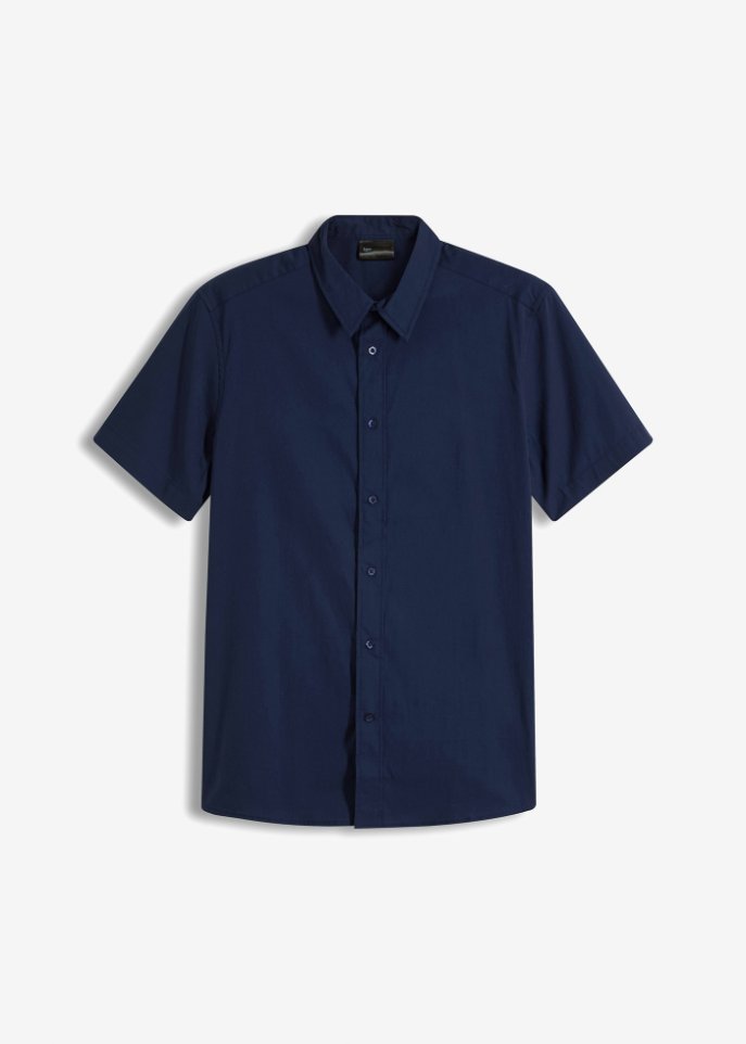 Kurzarmhemd, Slim Fit in blau von vorne - bpc selection