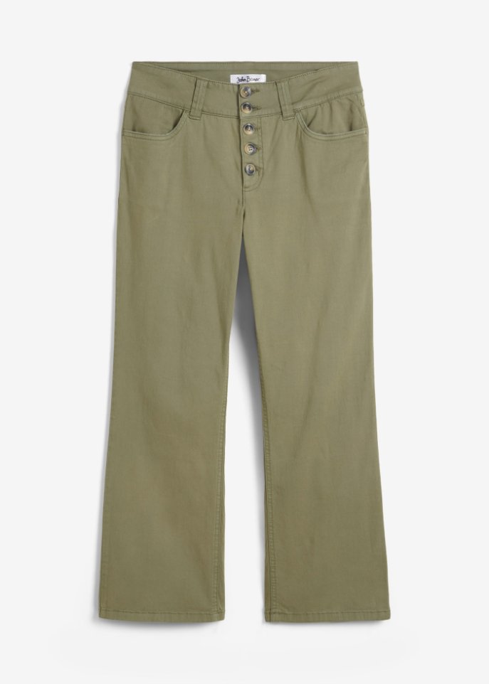 Straight Jeans High Waist, cropped in grün von vorne - John Baner JEANSWEAR