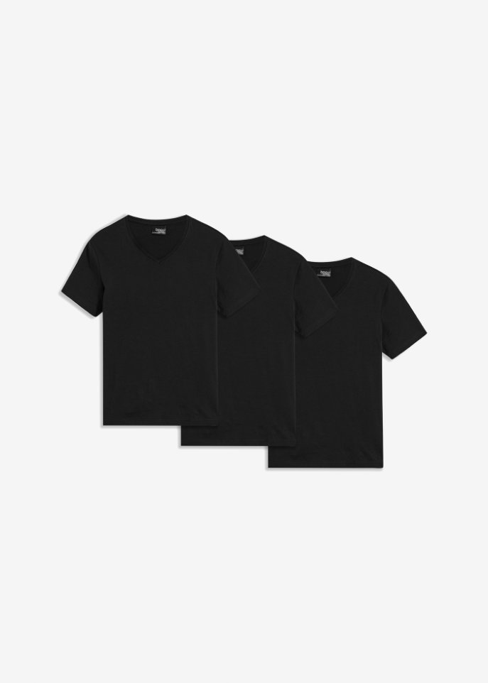 T-Shirt mit V-Ausschnitt (3er Pack) in schwarz von vorne - bpc bonprix collection