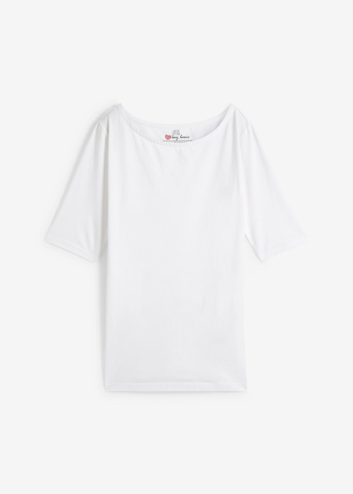 U-Boot-Ausschnitt-Shirt in weiß von vorne - bpc bonprix collection