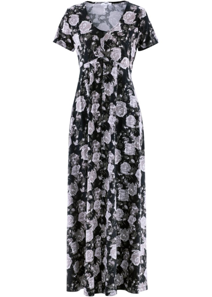 Maxi- Shirt- Kleid, kurzarm in schwarz von vorne - bpc bonprix collection