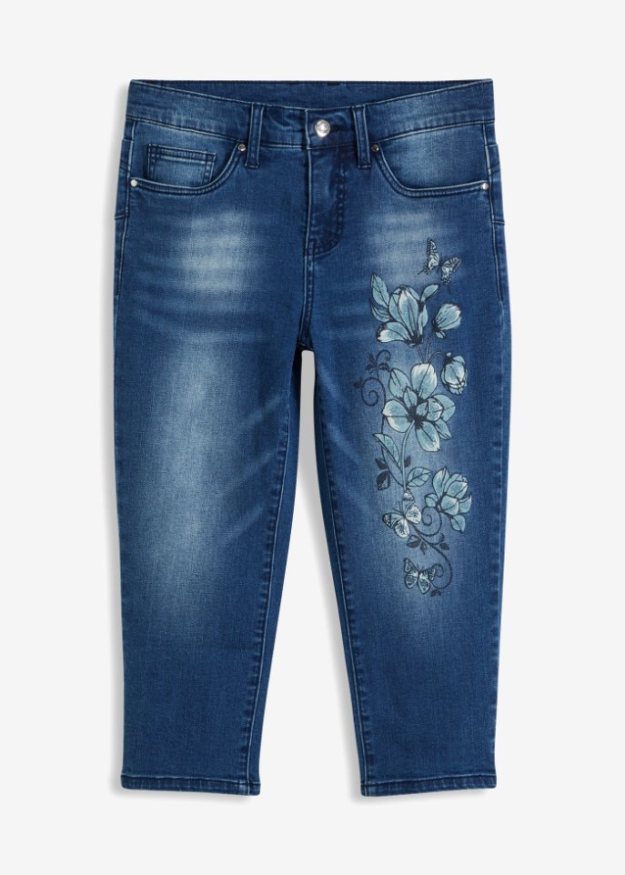 Capri-Jeans mit Schmetterlingsdruck  in blau von vorne - BODYFLIRT boutique