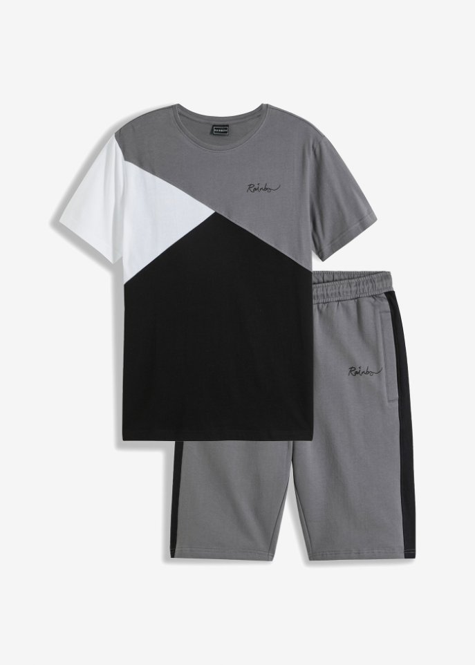 T-Shirt und Sweat-Bermuda (2-tlg.Set)  in grau von vorne - RAINBOW