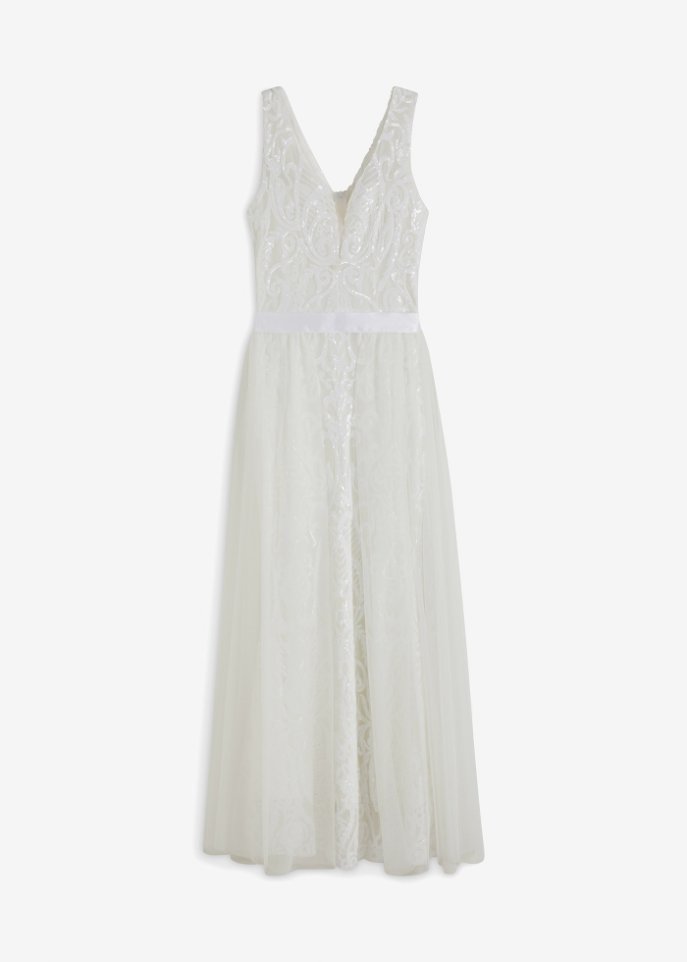 Pailletten-Brautkleid mit abnehmbarem Mesh-Rock in weiß von vorne - BODYFLIRT boutique