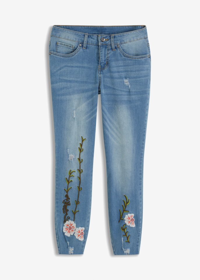 Skinny Jeans, Mid Waist, Stretch in blau von vorne - BODYFLIRT
