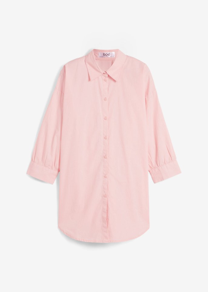 Oversize Bluse aus Baumwolle mit 3/4 Arm in rosa von vorne - bpc bonprix collection