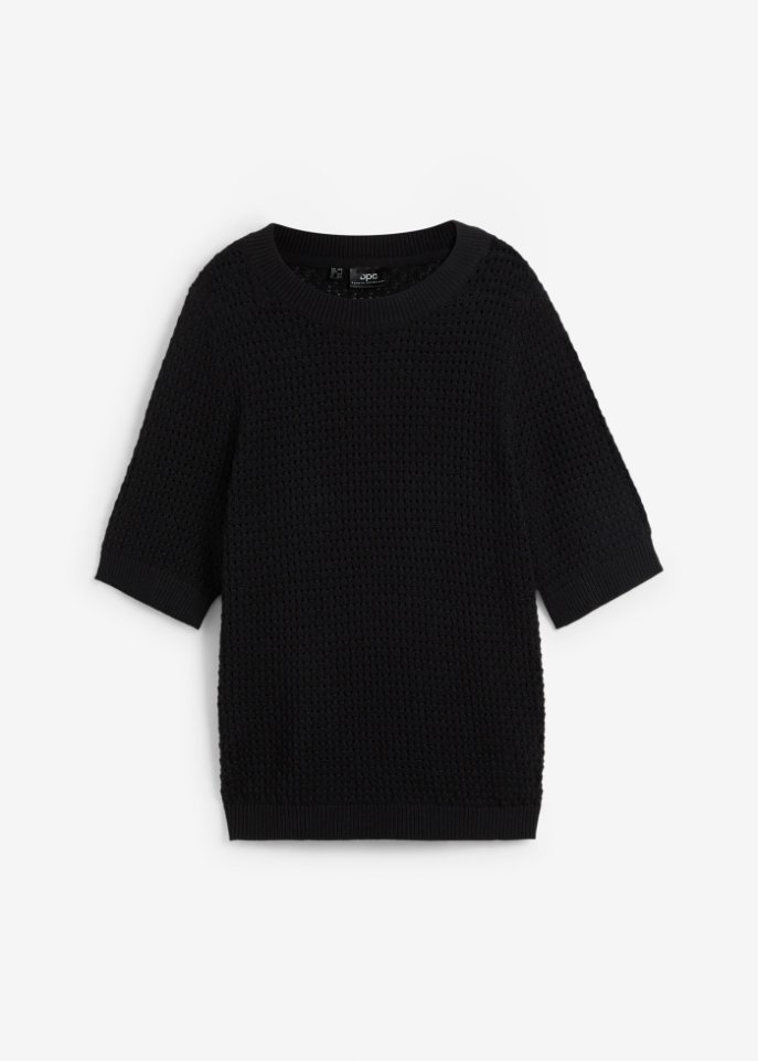 Strickshirt, halbarm in schwarz von vorne - bpc bonprix collection