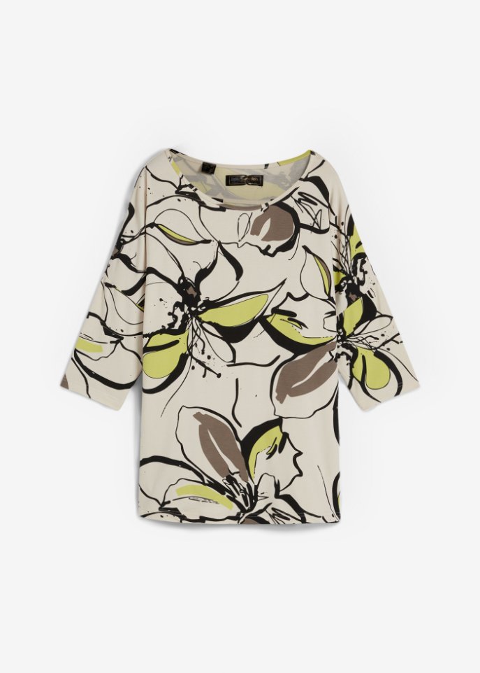 Shirt mit Fledermausärmel und floralem Druck in beige von vorne - bpc selection