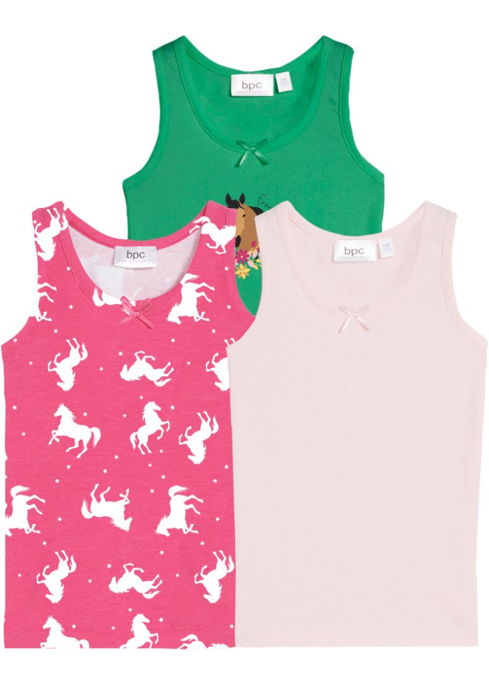 Mädchen Unterhemd (3er Pack) in grün von vorne - bpc bonprix collection