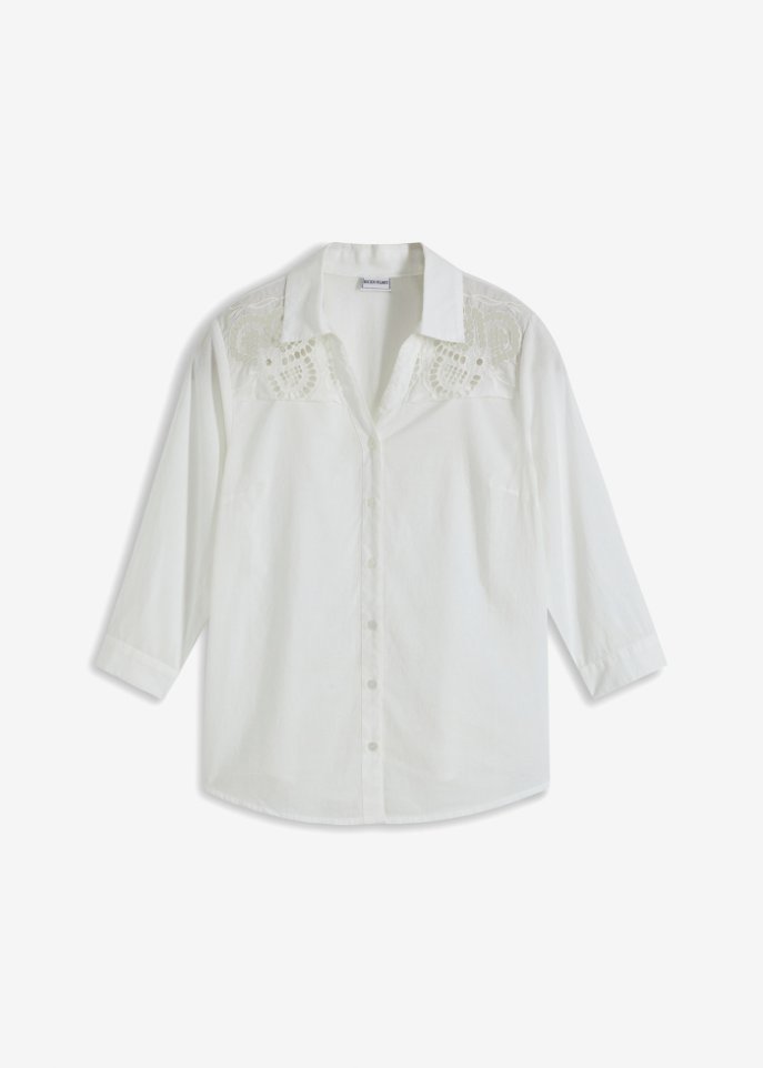 Bluse mit Lochstickerei in weiß von vorne - BODYFLIRT