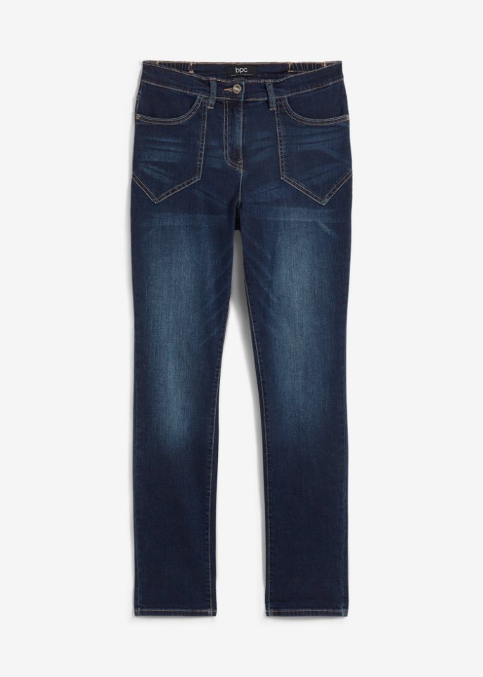 Slim Fit Jeans, High Waist, Stretch in blau von vorne - bpc bonprix collection