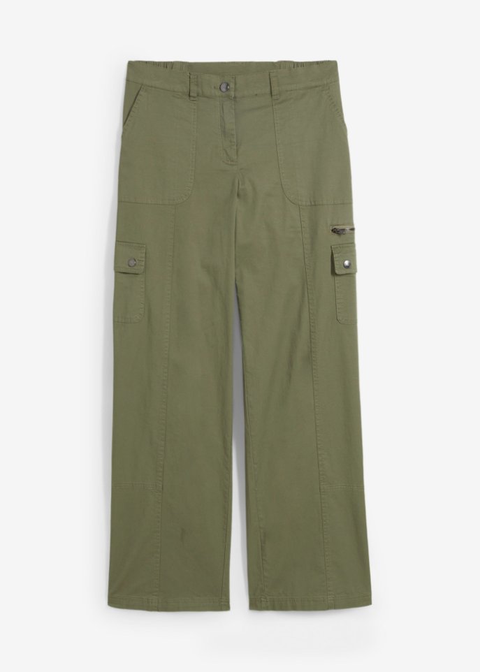 Cargo Jeans, Mid Waist, lang  in grün von vorne - bpc bonprix collection