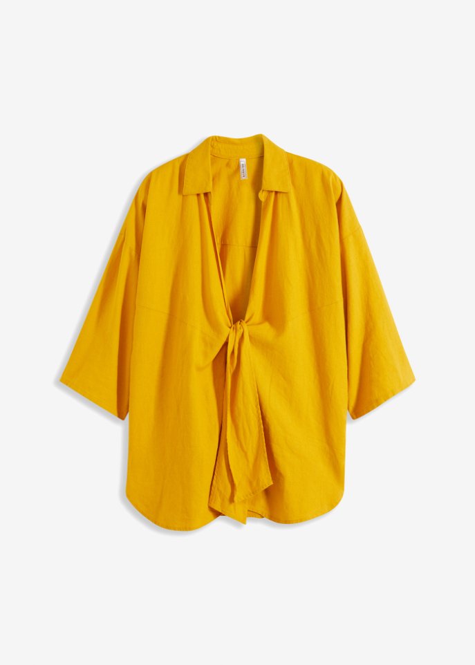 Kimono-Bluse mit Leinen in gelb von vorne - RAINBOW