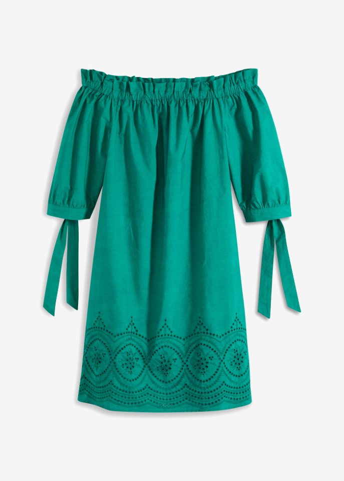 Off-Shoulder-Kleid mit Stickerei in grün von vorne - RAINBOW