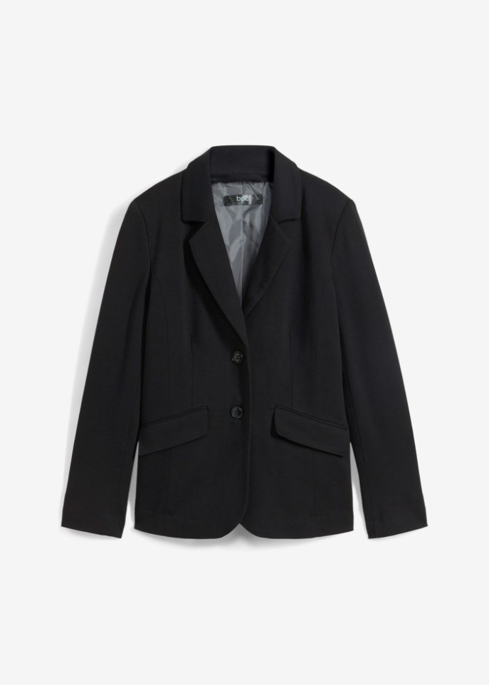Baumwoll Jersey-Blazer, tailliert in schwarz von vorne - bpc bonprix collection