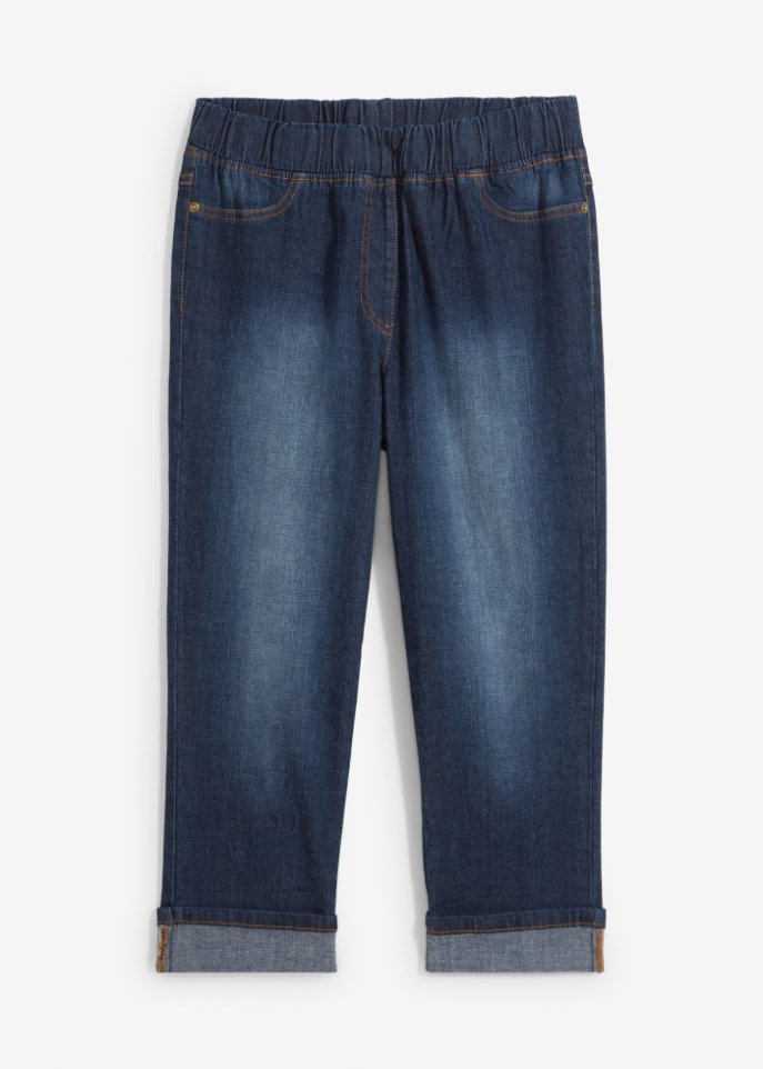 Slim Fit Jeans, Mid Waist, Baumwolle in blau von vorne - bpc bonprix collection