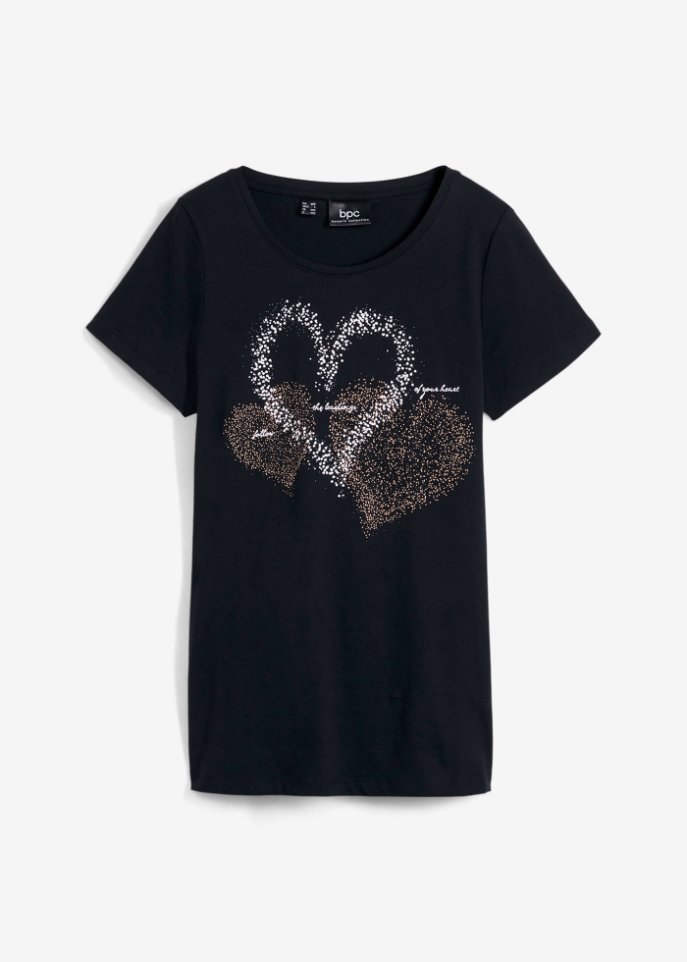 Shirt mit Herzdruck aus Bio-Baumwolle, kurzarm in schwarz von vorne - bpc bonprix collection