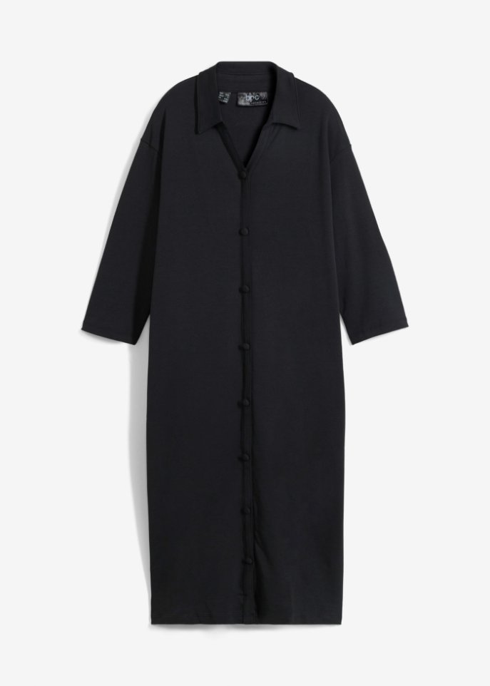 Shirt-Blusen-Kleid in Midi-Länge aus Baumwolle in schwarz von vorne - bpc bonprix collection