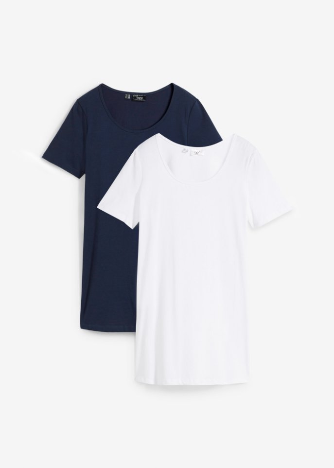 Basic Long-T-Shirt 2er-Pack, Kurzarm in blau von vorne - bpc bonprix collection