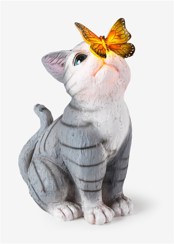 Solar Dekoleuchte Katze mit Schmetterling in grau - bpc living bonprix collection