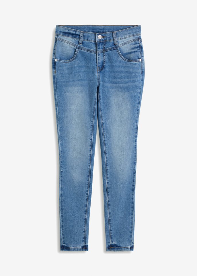 Skinny Jeans Mid Waist, cropped in blau von vorne - BODYFLIRT