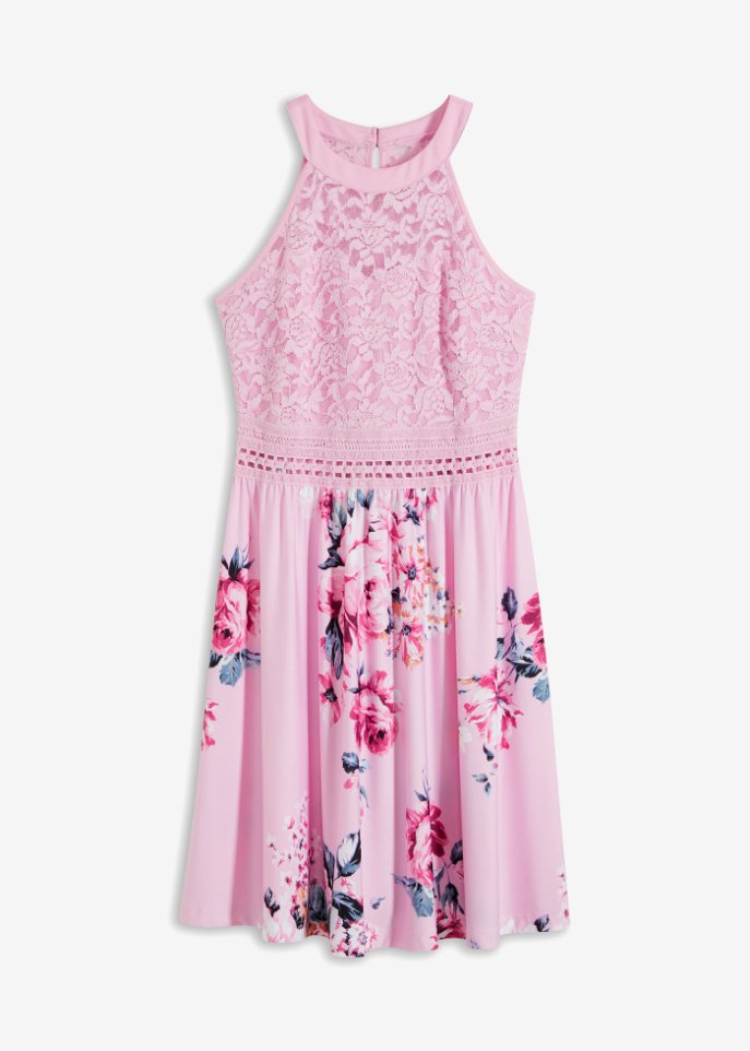 Kleid mit Spitze in rosa von vorne - BODYFLIRT boutique