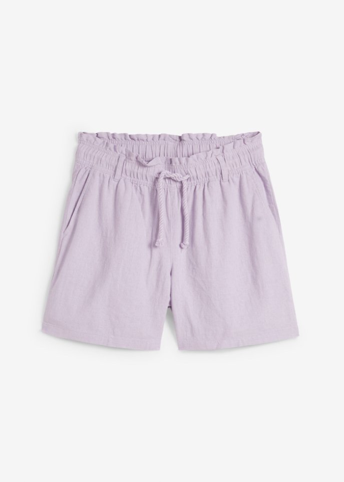 Leinen-Paperbag-Shorts in lila von vorne - bpc bonprix collection