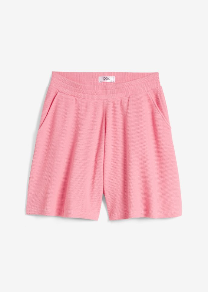 Shorts aus Wafflejersey und High-Waist-Bequembund in rosa von vorne - bpc bonprix collection