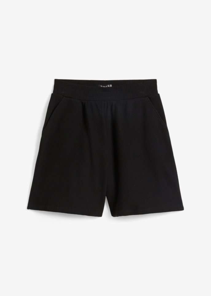 Shorts aus Wafflejersey und High-Waist-Bequembund in schwarz von vorne - bpc bonprix collection