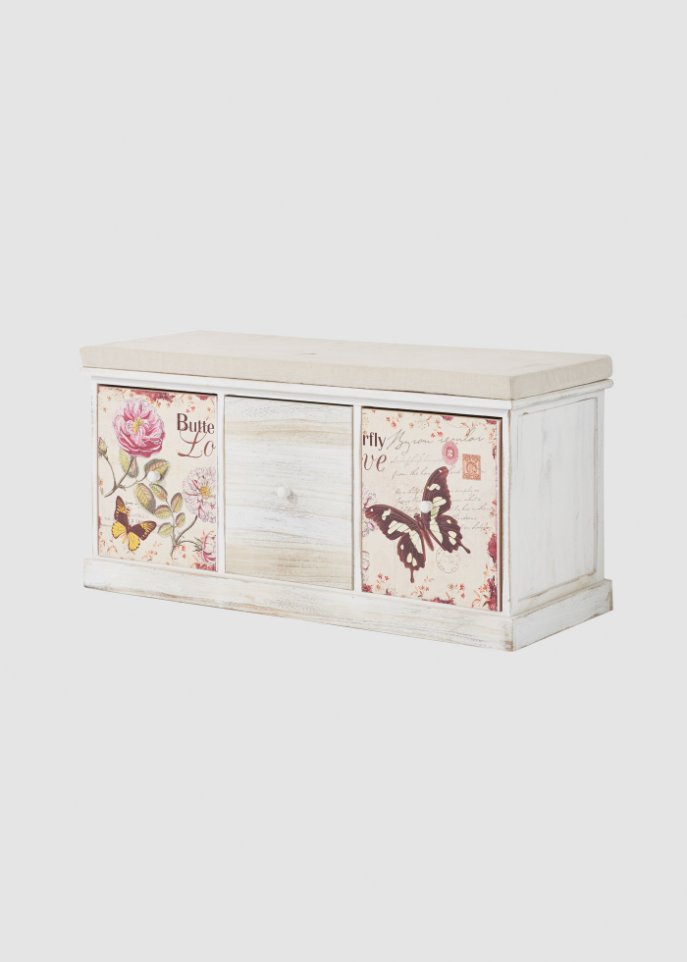 Sitzbank mit Schmetterling-Design in weiß von vorne - bpc living bonprix collection
