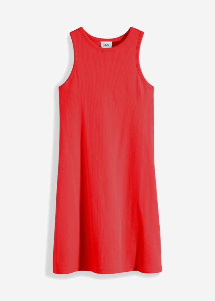 Geripptes Kleid aus elastischem Baumwoll-Mix in rot von vorne - bpc bonprix collection