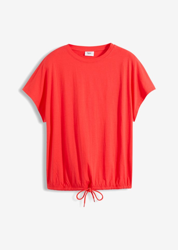 Shirt mit Bindedetail am Saum, kurzarm in rot von vorne - bpc bonprix collection