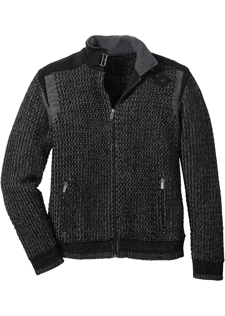 Grobstrickjacke in schwarz von vorne - bonprix