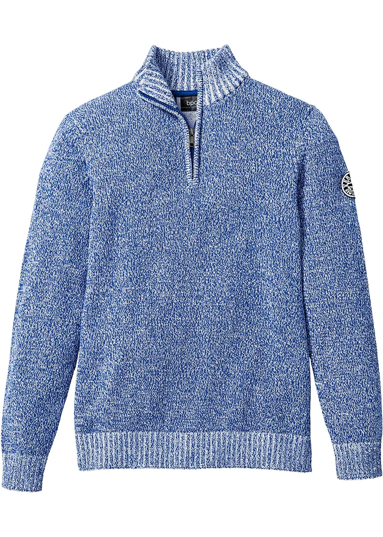 Natürlicher Troyer Pullover aus Baumwolle in blau von vorne - bpc bonprix collection