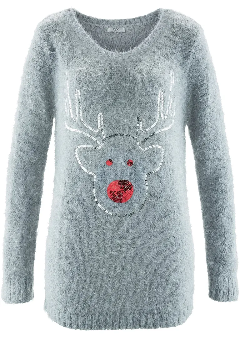 Weihnachtspullover in grau von vorne - bonprix