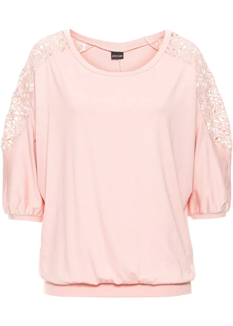 Oversize-Shirt mit Spitze in rosa von vorne - bonprix